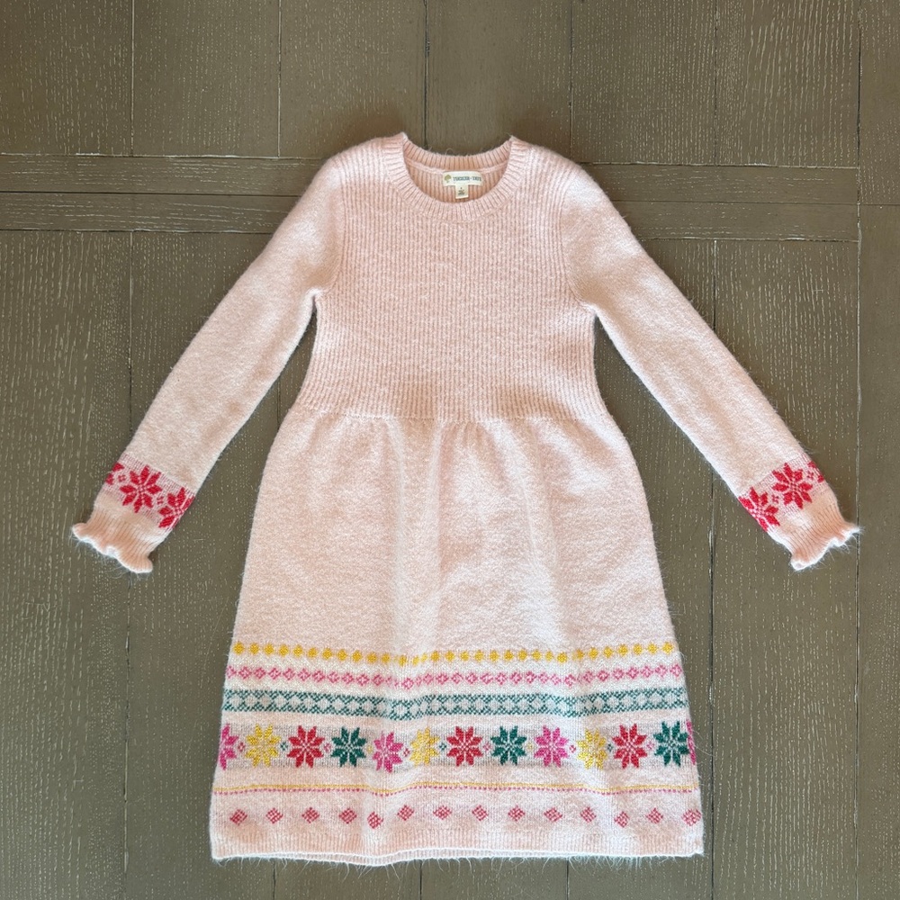 Tucker + Tate Girls’ (M) Cozy Long-Sleeve Pink Fair Isle Holiday Sweater Dress